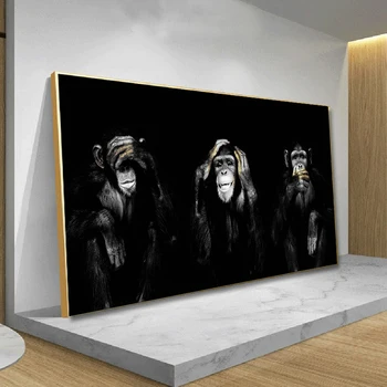 AAHH ir Liela Izmēra Plakāts, Audekls Gleznošanai Dzīvnieku Sienas Mākslas Tumši 3 Funny Mērkaķis Plakātu un Drukāt uz dzīvojamo Istabu Mājas Dekoru