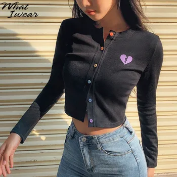 Sieviešu Ikdienas Trikotāžas Džemperis Streetwear garām Piedurknēm vienu krūtīm, adīt krekls slim mutil krāsu pogas Rudens apģērbs