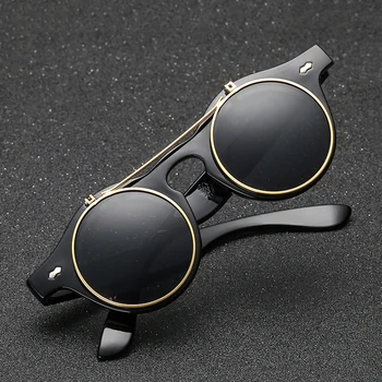 Steampunk Goth Aizsargbrilles Retro Uzsist uz Augšu, Apaļi, Saules Brilles Sievietēm Vintage Melnās Saulesbrilles Vīriešiem Oculos de sol Feminino R036
