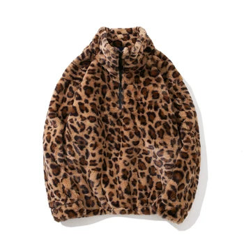 2020. gada Rudenī Vīriešu Leoparda Drukas Pulovers Kapuci Rāvējslēdzēju Hoodies Kokvilnas Segas Ikdienas Drēbes Brūna/Aprikožu Krāsas Krekli