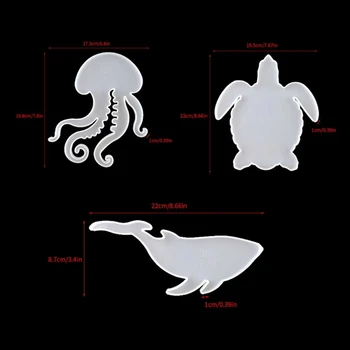 6Pcs Jūras Organismu Kalniņi Silikona Sveķu Veidnes Jūras Bruņurupucis Delfīnu Zivis, Astoņkāji Tējas Mat Okeāna Kalniņi Veidnes Kit Tools