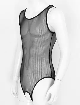 Vīriešu Fishnet Leotard Bodysuit Pieaugušo Sexy Dobi No Apakšveļas Bez Piedurknēm Atvērt Kājstarpes Jumpsuit Apakšveļu, Naktsveļu Vīriešu Eksotisko