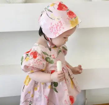 Ziedu Ruffles Princese Bērnu Apģērbu Jaundzimušais Meitene Apģērbs Zīdainim Bērnu Meitene Romper Ar Cepuri Meitene Jumpsuit 0-24M
