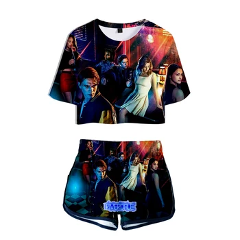 Riverdale Jaunu divdaļīga Vasaras Print T-krekls Atdzist Karstā Spēles Modes Dāmas Sexy Pliks Īsām piedurknēm+Bikses Kopa