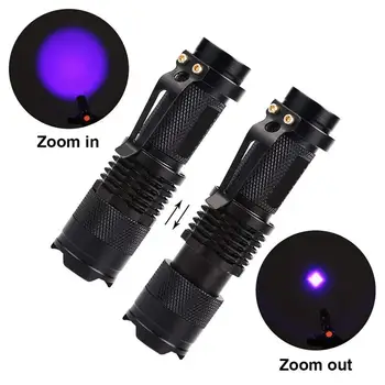 Portátil rokas led lanterna uv tocha ultravioleta com função de tālummaiņas luz preta 365/395 nm detektoru aa/14500 bateria