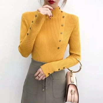 Jauno Modes Pogu Augstu Uzrullētu Apkakli Džemperis Sievietēm Pavasara Rudens Cietā Trikotāžas Džemperis Sievietēm Slim Mīksts Džemperis Džemperis Sieviešu Adīt Topi