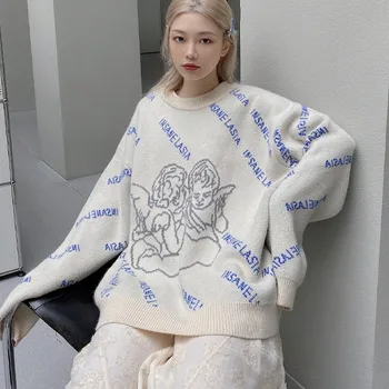 Lielgabarīta Streetwear Eņģelis Modelis Sieviešu Džemperis Retro Slinks Džemperis, Moderns Zīmola Apaļu Kakla Modes Džemperis Sievietēm Ir 2021. Ziemas