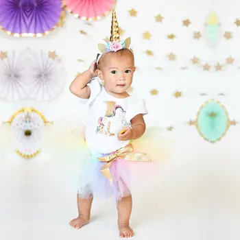 3PCS Baby Girl Vienradzis Saģērbt Meitenes, 1. Dzimšanas dienu Apģērbs Romper Svārki Galvu Kūka Princess Tutu Kleitu, Bērnu Apģērbs, Apģērbu