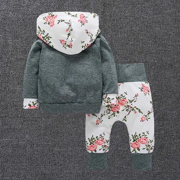 40# 2gab Toddler Bērnu Drēbes, Zēns, Meitene Apģērbu Komplekts ar garām Piedurknēm Ziedu pelēkā vārna Topi+bikses Tērpiem Ikdienas Bērnu Apģērbu
