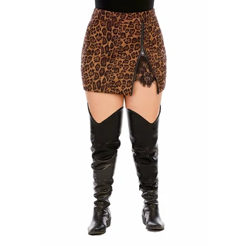 4Xl 5Xl Plus Lieluma Sievietēm Svārki Leopards Drukāt Mežģīnes Up Rāvējslēdzēju Sexy Liela Izmēra Dāmas, Mini Svārki Modes Sieviešu Svārki 30