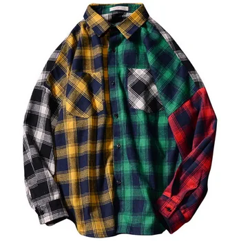HIP HOP Streetwear Raibs PUNK Gadījuma Pleds Krekls Vīriešu ar garām Piedurknēm ar Augstas Kvalitātes 2021 Zaudēt Pavasara Rudens