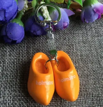 5gab/iepak oranža krāsa nīderlandes apavu klompen keyring atslēgu turētājs holand koka kurpes taustiņu ķēdi