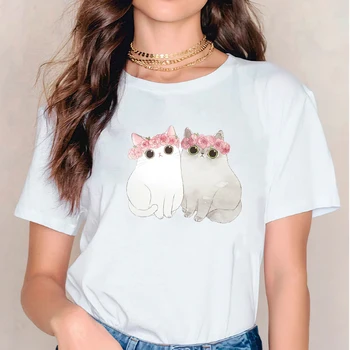 Sievietēm, Sieviešu t-veida Poligrāfijas Īsām Piedurknēm Kaķis Dzīvnieku 90s Gadījuma Modes Drukāt Dāmu T-krekli Top Sieviešu Grafiskais T Krekls T-Krekls