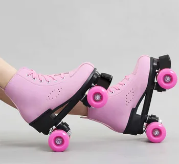 Ir 2021. Sieviešu Quad Skrituļslidas Slidošana Kurpes Bīdāmās Sneaker Attēls 4 Riteņu 2 Kārtas Līnijas Āra Iesācējs Vingrošanas Sporta Meitene Pieaugušo Bērni