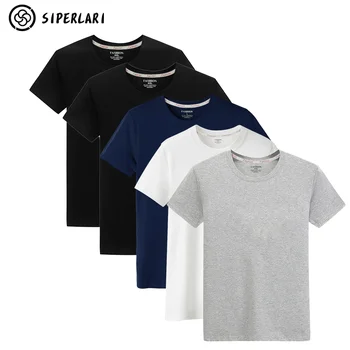 SIPERLARI 5 gab Komplekts 2020. Gadam Karstā Vasaras Vīriešu T-krekli tīrtoņa Krāsu Slim Fit Īsām Piedurknēm T Krekls Vīriešiem Jauno Modes O-veida kakla Topi TShirt
