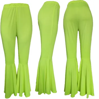 ANJAMANOR Neona Zaļš Uzliesmojums Bikses Sievietēm 2020. Gada Vasaras Modes Sexy Ruffles Augsta Vidukļa Bell Grunts Bikses Gadījuma Plaša Kāju Bikses