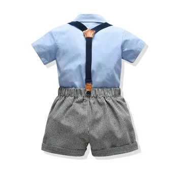 Toddler Džentlmenis Tērps Puika Bērniem Drēbes tauriņu Uzvalks Komplekts par Vasaras Zils Krekls, Pelēkas Bikses 1 2 3 4 5 6 Gadus