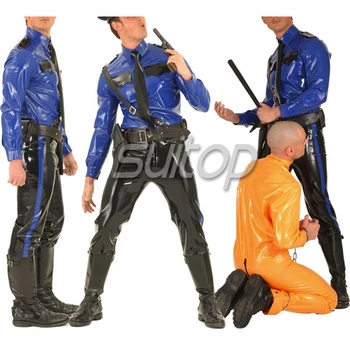 Policija vīrieti gumijas formas lateksa tērpi militārā nosaka ne tostarp jostas SUITOP individuāla zentai cilvēkam zila