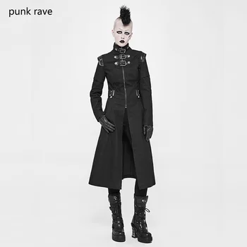 PUNK RAVE Steampunk Rock Black ilgi, sieviešu jaka, mētelis Gothic Modes Skaists Motocikls Militāro Garš Mētelis Sievietēm