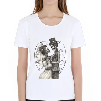 Vasaras Sieviešu Modes Gadījuma Īsām Piedurknēm O-veida Kakla Galvaskausa Druka T Kreklu Skelets Dienā, Dead Halovīni Kāzu T-krekls Topi