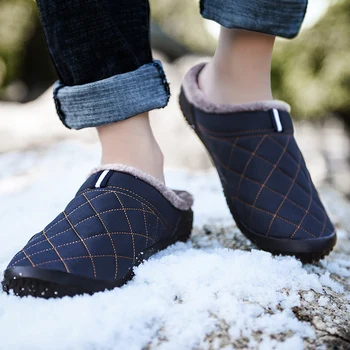 Vīriešu ziemas slinks Mājas čības Āra gadījuma Ūdensnecaurlaidīgi apavi ar neslīdošu auksti pierādījumu vīriešu kurpes Kokvilnas apavi, Liela izmēra 39-48