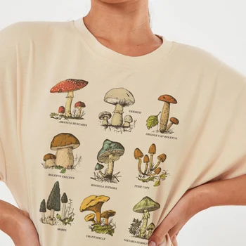 Kuakuayu HJN Modes Sēnes T-Krekls Funghi Sēne Botāniskā Dārza Augu Print Art Augļu Ziedu Vasaras O-veida Kakla Topi