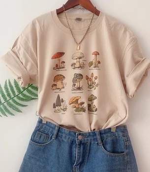 Kuakuayu HJN Modes Sēnes T-Krekls Funghi Sēne Botāniskā Dārza Augu Print Art Augļu Ziedu Vasaras O-veida Kakla Topi