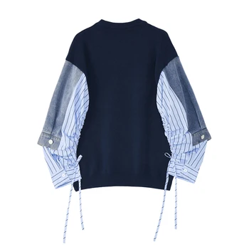 Sieviešu Izveidoju Kompilāciju Viltus divdaļīga Topi 2020 Rudens Modes Krekls ar garām Piedurknēm, Sieviešu Ikdienas Lielajam O Kakla Džemperi, Puloveri