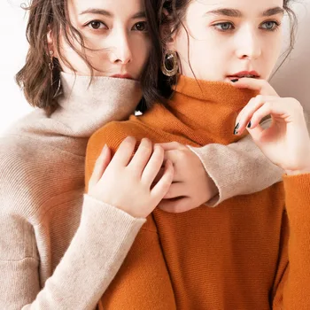 2019. gada rudens un ziemas jauno sieviešu džemperis ar augstu apkakli pulovers garām piedurknēm džemperis džemperis īss
