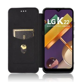 Par LG K22 Gadījumā LGK22 Gadījumā Oglekļa Šķiedras Pārsegs Ādas Gadījumā LG K22 Biznesa Magnētisko Seifs Kartes Slots Slim Cover 6.2