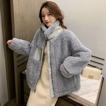 Jēra vilnas jaka sieviete 2020. gada rudens ziemas parker jakas Sieviešu korejas zaudēt kažokādas viengabala biezs, īss mētelis sievietēm