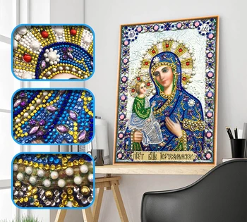 AZQSD Dimanta Mozaīkas Daļēju Urbt Īpašas Formas Ikonas, Reliģijas Dimanta Krāsošana Jaunavas Marijas Rhinestone Izšūšanas Ar Dimantiem