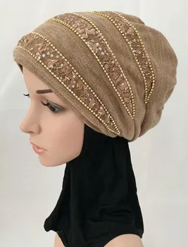 Modes Rhinestone Rudens Un Ziemas Pilna Apdrošināšana Musulmaņu Hijabs Caps Lūgšanu, Cepure, Šalle Islāma Galvassegas Cepures Apakšveļa Turban