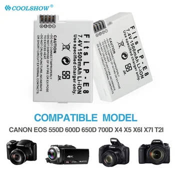 LP-E8 LP E8 Mīklā Canon EOS KissX5 X4 X6, X7 Rebel T3i T2i T4i T5i 550D 600D 650D 700D 1500Mah LPE8 Kameru Baterijas Lādētājs