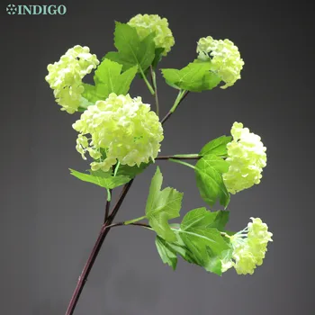INDIGO- (6 ziedu bumbu/stem) Sniega Bumbu Hydrangea Spray Ziedu Skaisto Kāzu Ziedu, Ziedu Gadījumā Puse, Galda Zaļu Ziedu