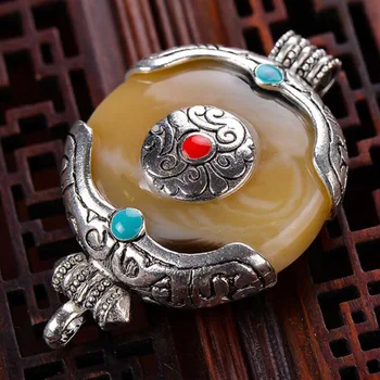 Bezmaksas piegāde Nepālas handmade rotas auspicious miera tibetas Sudraba koraļļu ambers Kulons bišu vasks Amuletu Kulons