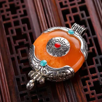 Bezmaksas piegāde Nepālas handmade rotas auspicious miera tibetas Sudraba koraļļu ambers Kulons bišu vasks Amuletu Kulons