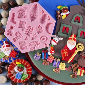 Mujiang Karikatūra Silikona Pomādes Pelējuma Britu Stila Saint Nicholas Konfektes, Šokolādes Pelējuma Bērnu Puses Cupcake Kūka Dekorēšanas Rīks