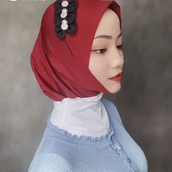 Musulmaņu meitenes modes vienkāršu galvas vāka appliques ziedi hijabs