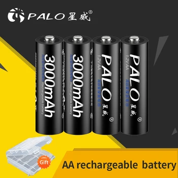 PALO 4gab AA Baterijas Akumulatori 1.2 V AA 3000mAh Ni-MH Iepriekš uzlādēts Akumulators 2A Baterias Fotokameras rotaļlietas