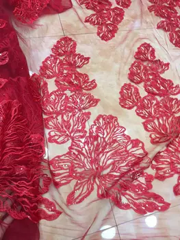 Modes LJY-32903 Izšuvumi Tilla Auduma sarkanā krāsā franču Tilla Mežģīnes Auduma Sieta Materiāls ar Augstu Kvalitāti, ar vizuļi
