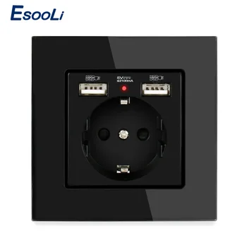 Esooli Sienas Kontaktligzda Zemējumu 16A ES Standarta Elektrības Kontaktligzdas Ar 2100mA Dual USB Lādētāja Ports Mobilo