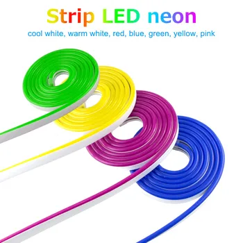 LED Neona gaisma 12V LED sloksnes Elastīgās Virves Caurules Ūdensizturīgs par DIY Svētku Dekorēšana Gaiši sarkana, Rozā gre zilā silti balta dzeltena
