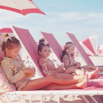 2020 Tendences Zīmolu Luksusa Zīmola Meiteņu Peldkostīms Vintage Ziedu Peldmēteļi, Bērniem, Rozā Peldēšana Valkāt Savirmot Bērnu Hawaii Kostīmi