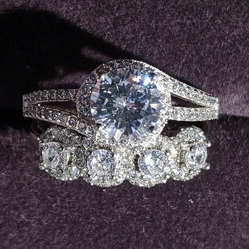 Jaunā luksusa kārtā nekustamā 925 sterling sudraba kāzu gredzenu komplektu sievietēm lady jubilejas dāvanu rotaslietas vairumtirdzniecības Melnā piektdiena R5135