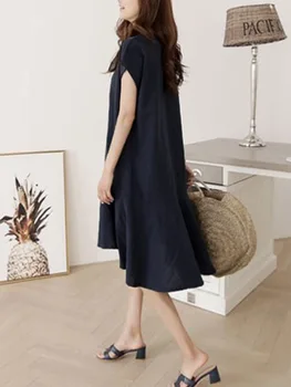2020. gada Vasaras Modes Cietā Melnā viengabala Modes Dāmas Boho Gadījuma Asimetrisks Vienkāršu Kleitu Savirmot Šūpoles, Japānu, Korejas Jauniešiem