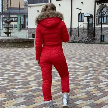 Sieviešu viengabala Uzvalku Slēpošanas Uzvalks jumpsuits Kokvilnas Parkas Ziemā Silts Sieviešu Kapuci Slim Sieviešu Kopas 