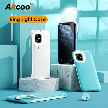 Akcoo iPhone 11 Gredzenu Gaismas Gadījumos ar Zibspuldzi Led Aizpildīt gaismas Shot Modes Gadījumā, iPhone 6 7 8 Plus XR 12 Pro Ringlight