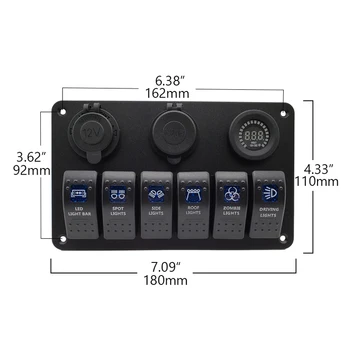 6 Banda Auto Jūras Laivu Šūpuļzirgs Slēdzis Panelī Ūdensizturīgs 4.2 Dual USB Kontaktligzda Ciparu Voltmetrs 12V piepīpētāja Ligzdas