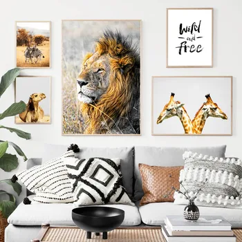 Lauva, Zilonis, Zebra Žirafe Camel Dzīvniekiem, Wall Art Audekls Gleznošanai Ziemeļvalstu Plakāti Un Izdrukas Sienas, Attēlus Dzīvojamā Istaba Dekori